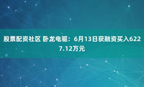 股票配资社区 卧龙电驱：6月13日获融资买入6227.12万元