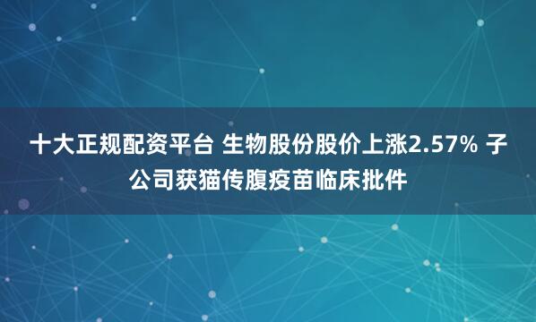 十大正规配资平台 生物股份股价上涨2.57% 子公司获猫传腹疫苗临床批件